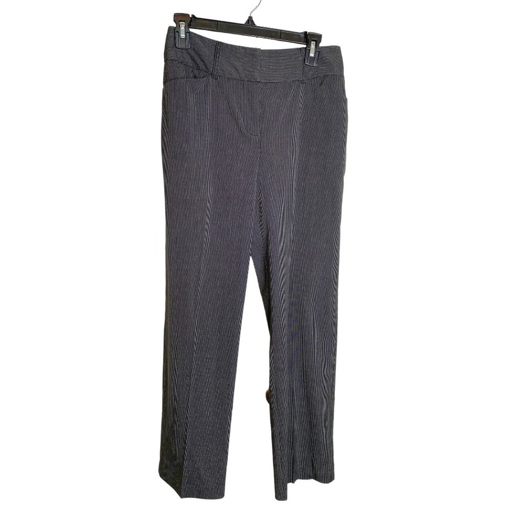Chico’s Pinstripe Pants Size 0 Short Black Gray Straight Leg Career Office Chic
